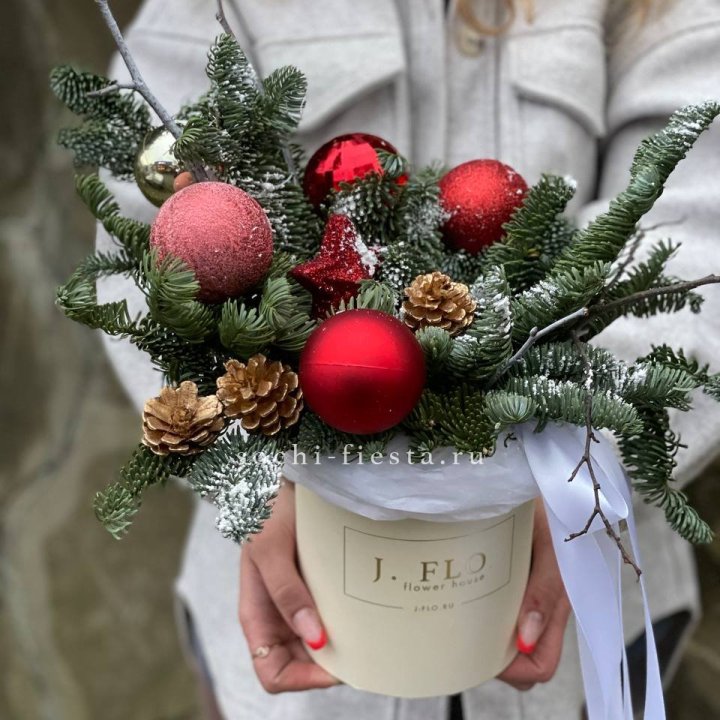 Новогодняя композиция в коробке ред в Таганроге