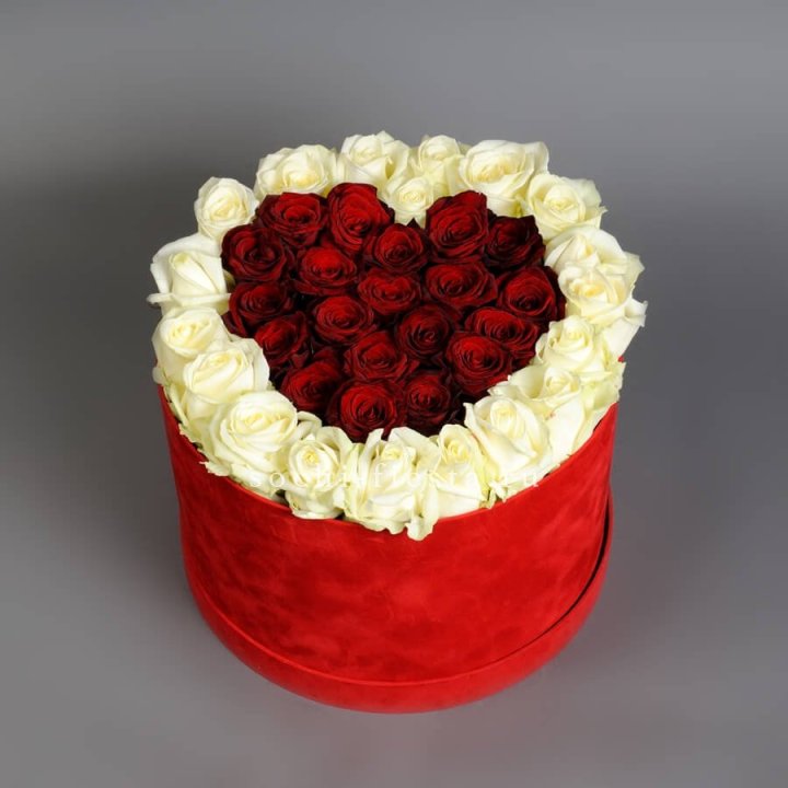 39 красных и белых роз в цилиндре в Таганроге