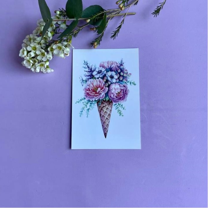 Открытка к букету "Цветочно-кремовый" в Таганроге