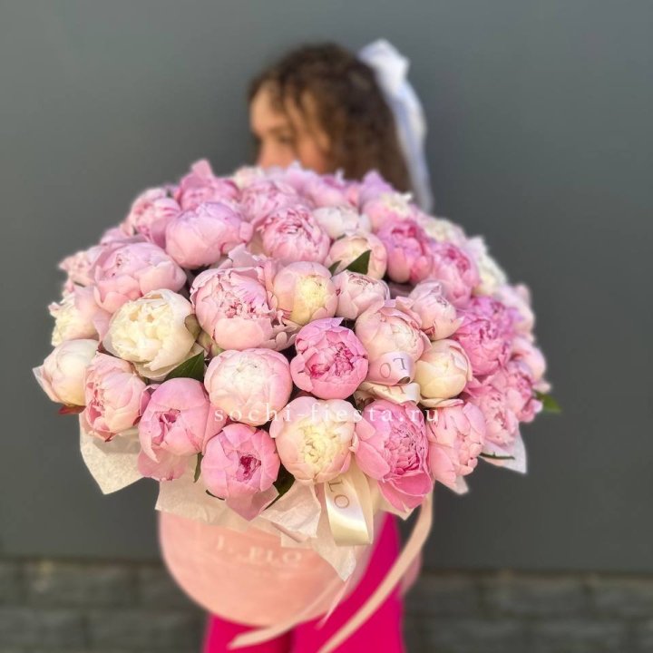 51 нежных пионов  в цилиндре в Таганроге