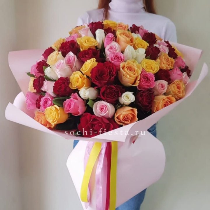 101 роза Кенийский микс "Нежность" в Таганроге